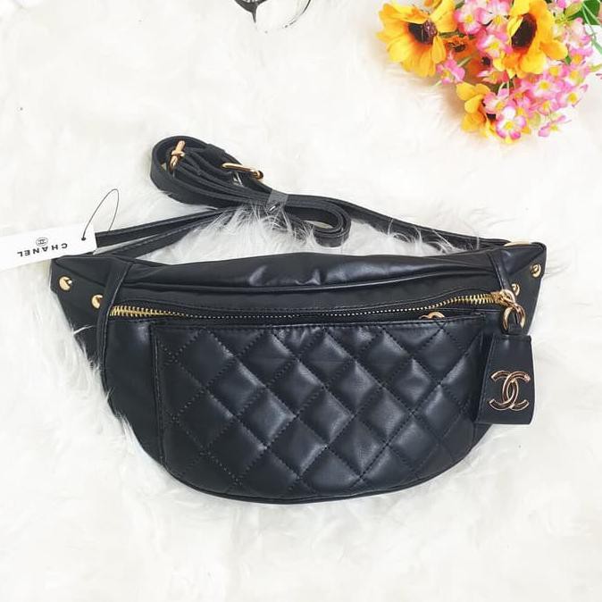 Kualitas Terjamin TAS BATAM TAS WANITA IMPORT TAS CHANEL WAISTBAG NAGITA CHEAP VERSION - Hitam CUCI