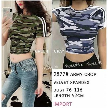 D ANATA Kaos Crop Wanita Motif Army - BZ-2877-ARMY-CROP-TOP-TEE-GIL