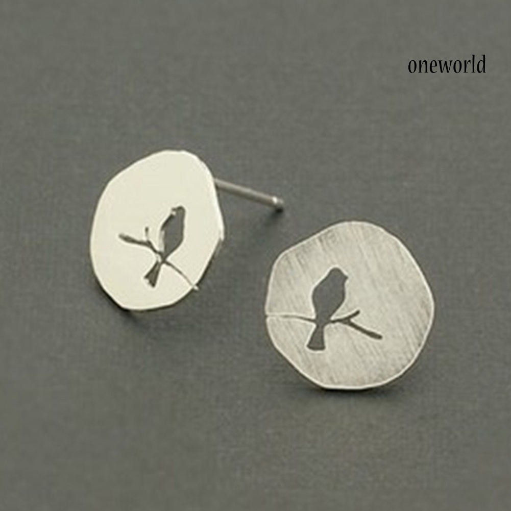 OW@ Cute Women Hollow Bird Branch Irregular Geometric Ear Stud Earrings Jewelry Gift