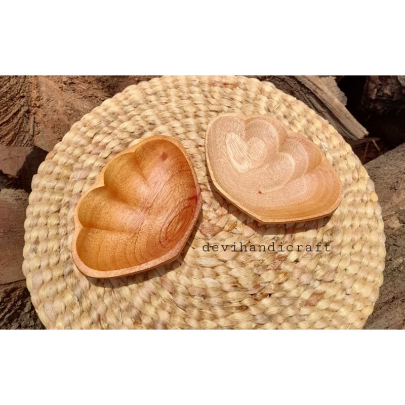 piring kayu/piring saji/tempat sambal mini kayu mahoni(kerang)