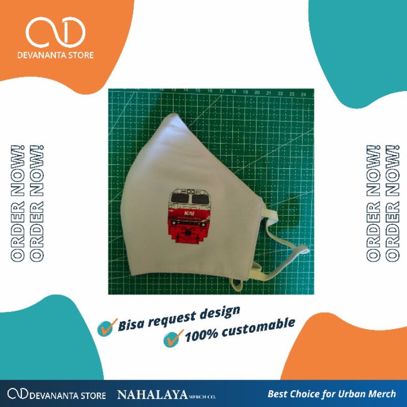 masker kain 3 lapis kereta CC206 livery HUT RI