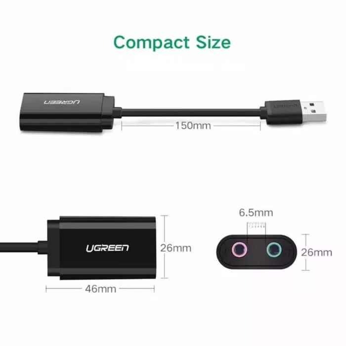 Ugreen Adapter Soundcard External usb 2.0 Converter Usb to Aux 3.5 mm