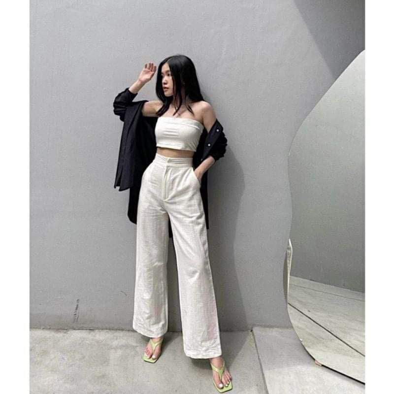 Kulot Linen Highwaist - Cullote Pants | Wide Leg  Cullotes | Celana Kulot Rami