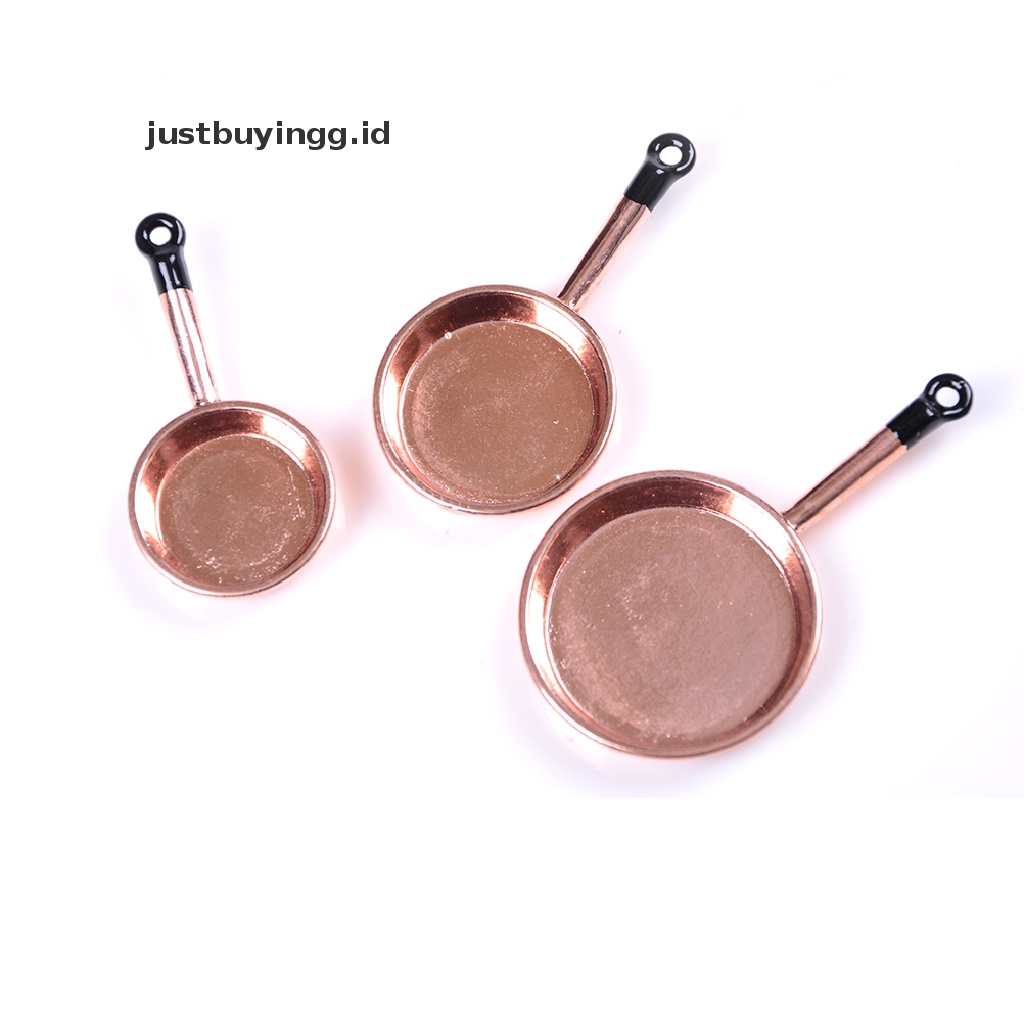 Justbuyingg.Id 3pcs / Set Mainan Miniatur Wajan Penggorengan Bahan Metal Untuk Aksesoris Rumah Boneka