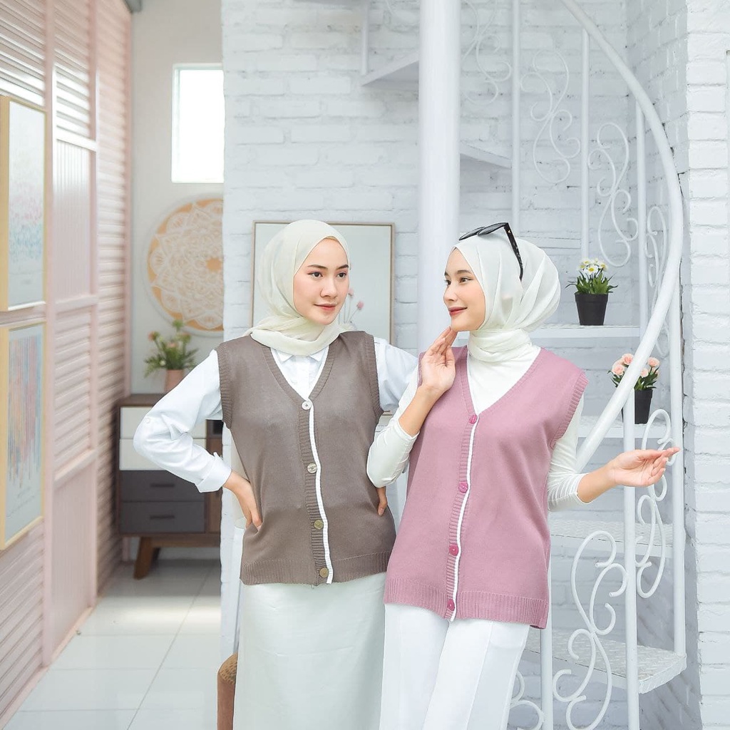 Vest Rompi Rajut Mizu - Rompi Wanita Mizu Vest Rompi Rajut Wanita Berkancing Motif Garis Kancing All