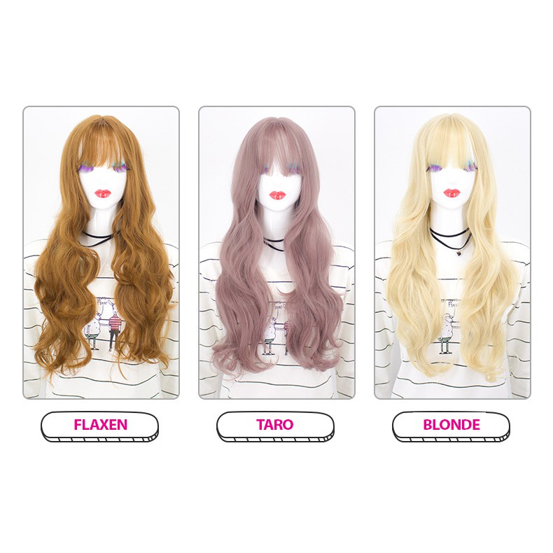 WDA-12 standar wig daily lolita rambut palsu panjang wavy curly gelombang poni