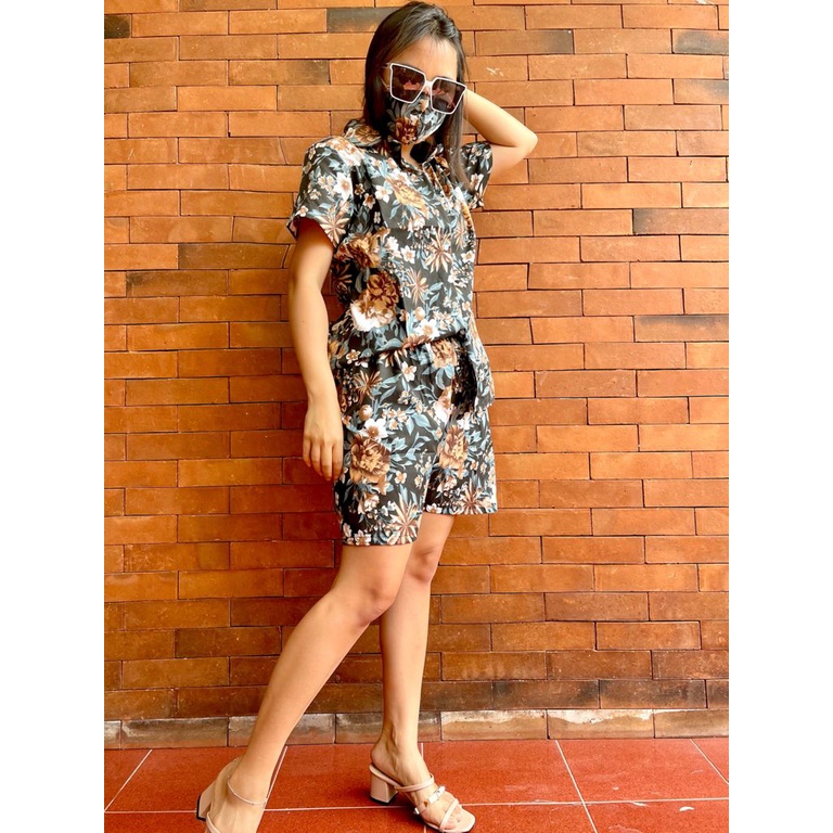 Morymony daily set homewar / setelan celana pendek / stelan baju wanita marble pastel-zaida hitam