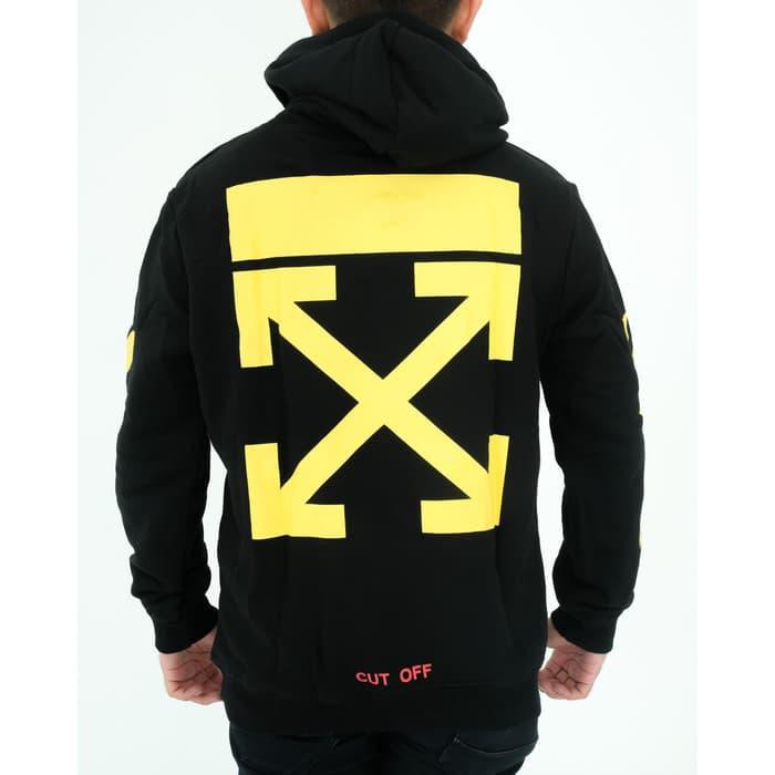 off white cut off hoodie yellow