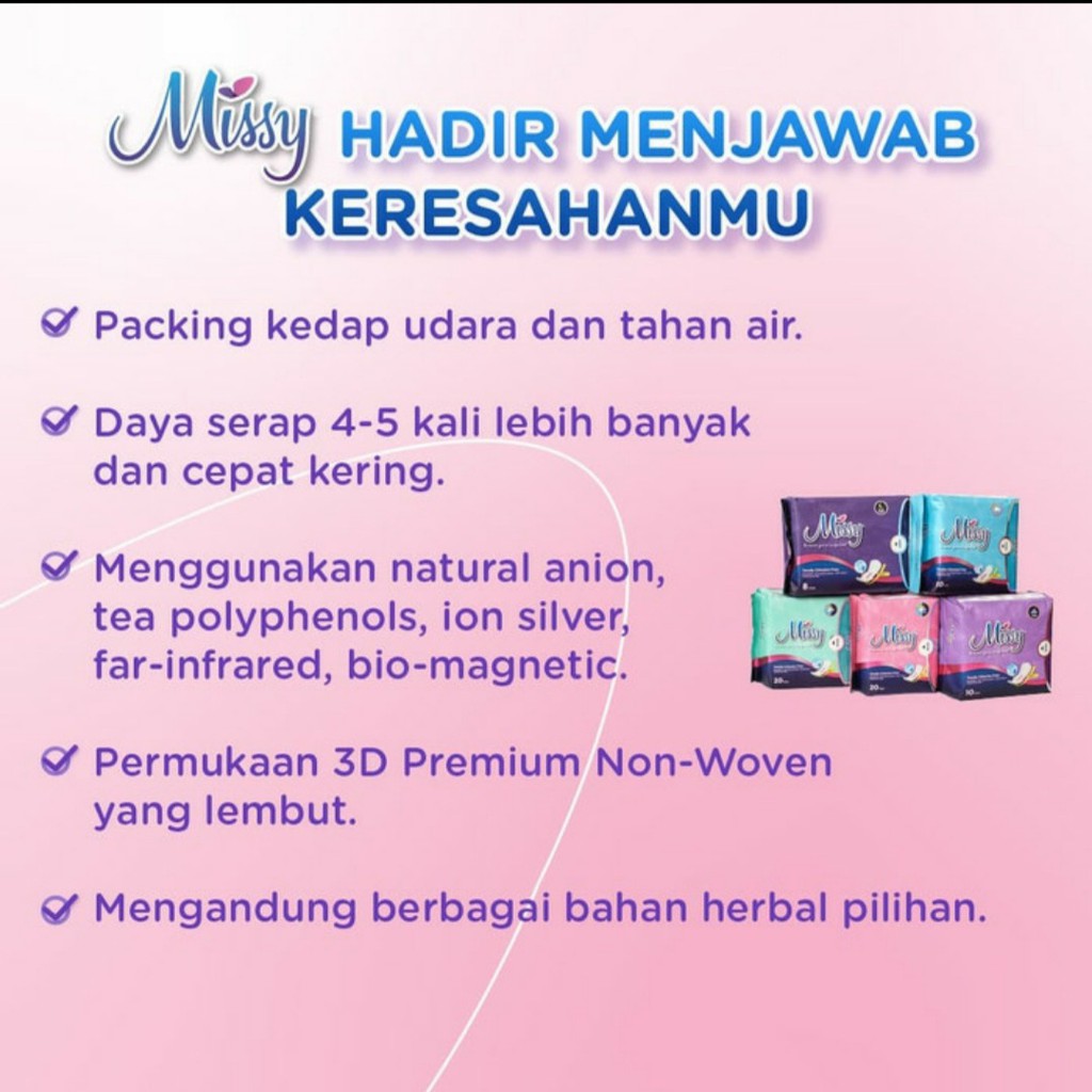 PROMO READY STOCK MISSY Pembalut Wanita Softex Kesehatan ( PANTYLINER / MINI / DAY / NIGHT / SUPER NIGHT )