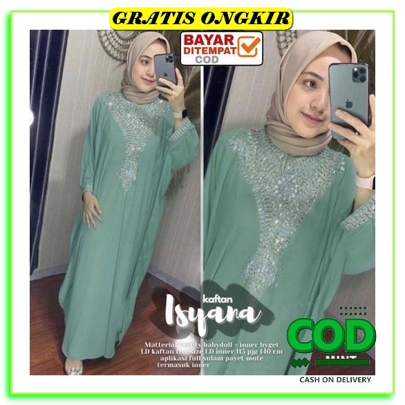 Kaptan Luna Jumbo Baju Gamis Wanita Muslim Terbaru 2022 Model Polos Bordir Kaftan Bahan Ceruty Babyd