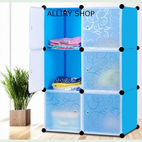 Lemari pakaian lemari plastik rak serbaguna susun  lemari baju rak tas 6 pintu/kotak lemari pakaian 