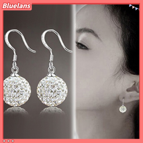 Bluelans Anting Kait Gantung Lapis Silver Hias Kristal Keramik Untuk Wanita