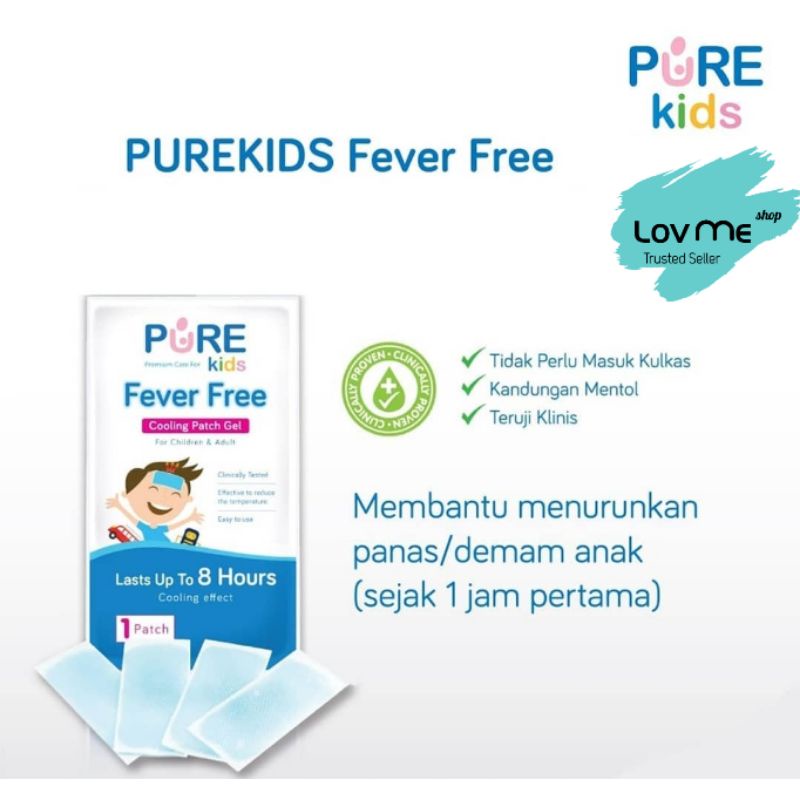 lov me❤ Pure Kids Fever Free Patch cooling gel isi 4- Kompres penurun panas