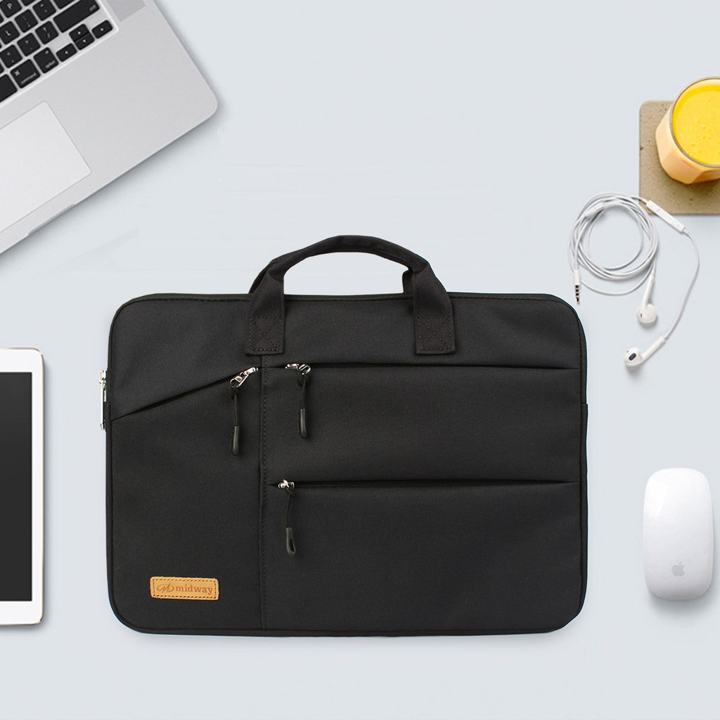 Tas Laptop / Macbook Softcase Sleeve Midway Black Multi Pocket with Hand Strap 13 14 15  inch