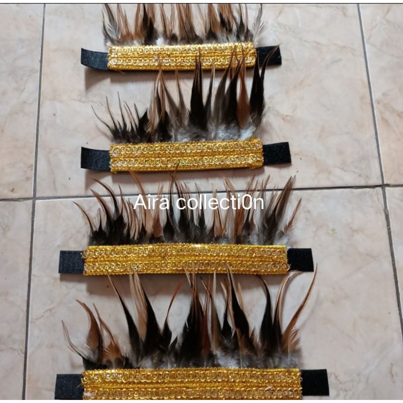 aksesoris kepala dan tangan dan kaki // set bulu kepala dan tangan dan kaki // aksesoris adat dayak