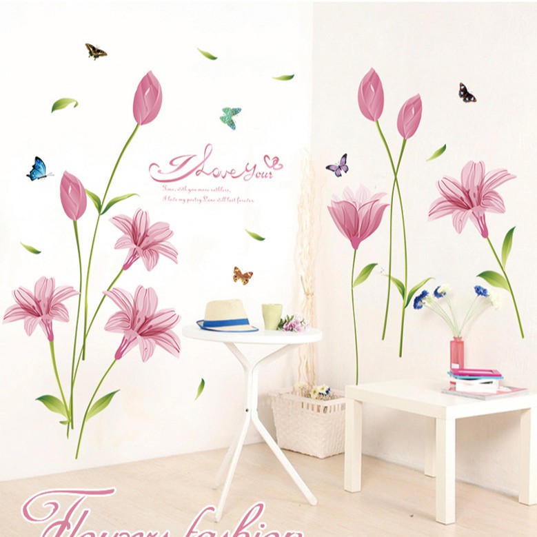 RELIZA WALL STICKER BUNGA LILY PINK FLOWERS SK9122C STIKER DINDING