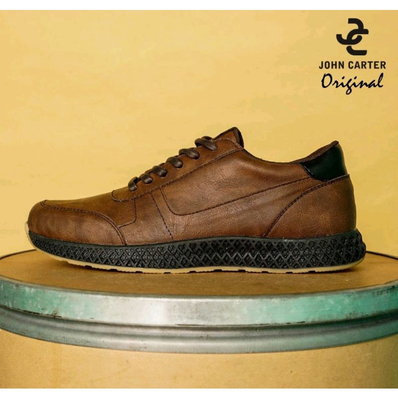 TERBARU 100% KULIT ASLI SNEAKERS PRIA KASUAL SPORTY JOHN CARTER JELLAL BROWN ORIGINAL CH1