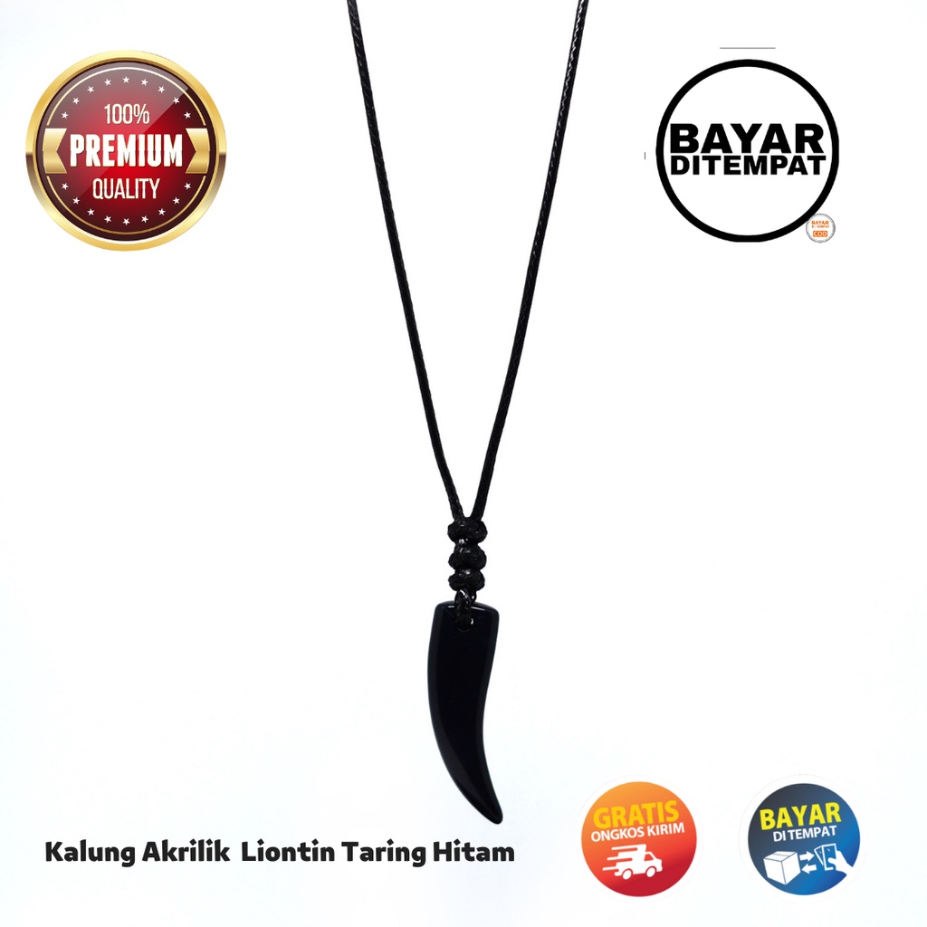 Kalung Pria Keren Cowok Laki Laki Liontin Taring Macan Hitam Premium Murah