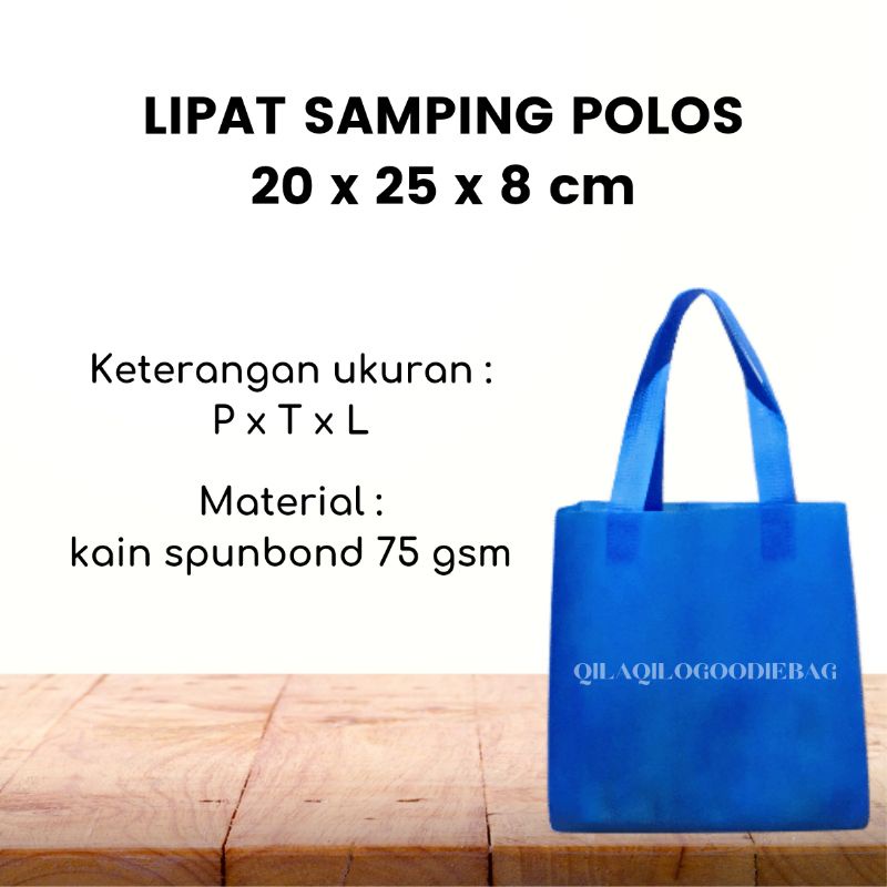 

TAS SPUNBOND LIPAT SAMPING POLOS ukuran 20 x 25 x 8 cm (P x T x L)