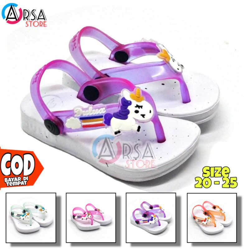 Sandal Anak Perempuan / Sendal Anak Cewek Usia 1-3 tahun, Sandal Unicorn Tali Belakang Terbaru