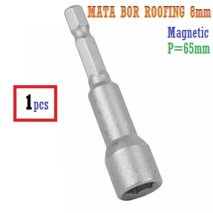 Magnetic Hex Socket Nut / Mata Roffing Baja Ringan 8 Mm x 65 Mm Panjang