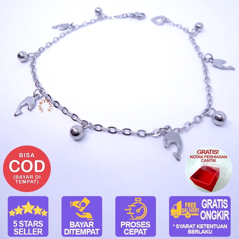 Lovelybutik - Gelang kaki Titanium anti karat Dolphin Gelang Kaki Wanita Titanium Bahan Titanium Ukuran 24,5 cm