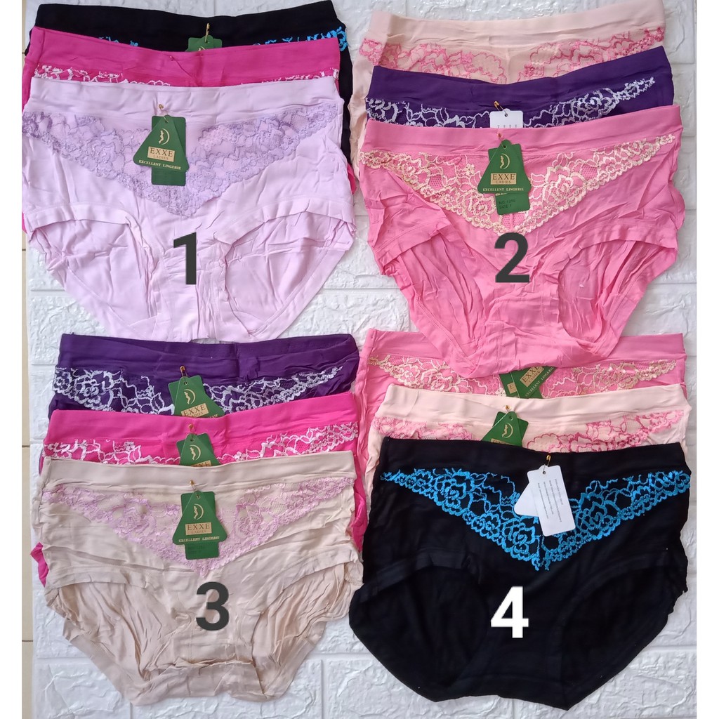 CD / Celana Dalam Exxe Ladies Jumbo Motif Renda Luar Bunga 3 pcs