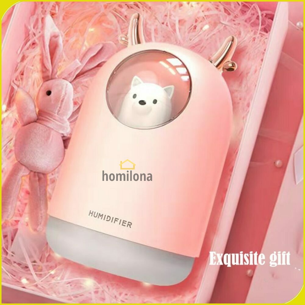 Air Humidifier Ultrasonic Aromatherapy Oil Diffuser RGB Pet Design 300ml Taffware Humi M106 White Pink