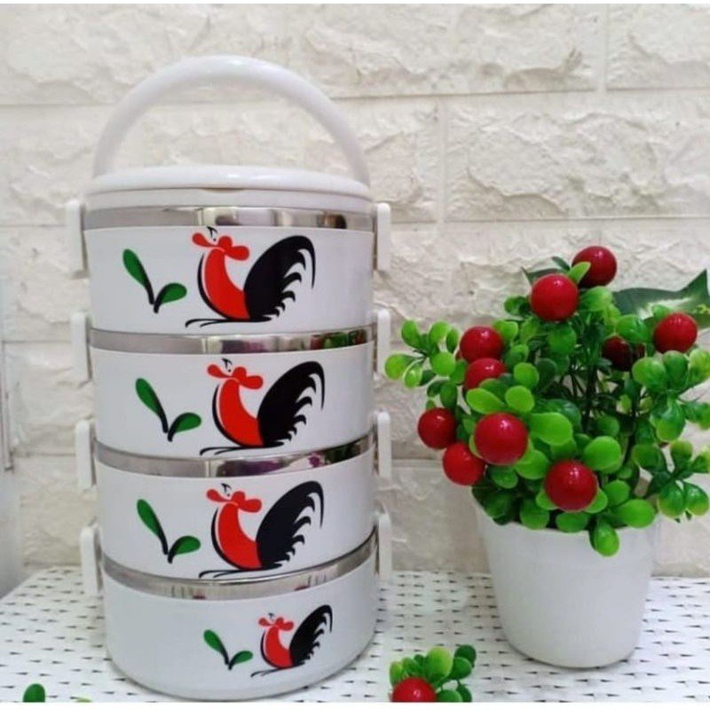 Rantang Makanan 4 Susun Stainless lunch box Motif Ayam Jago