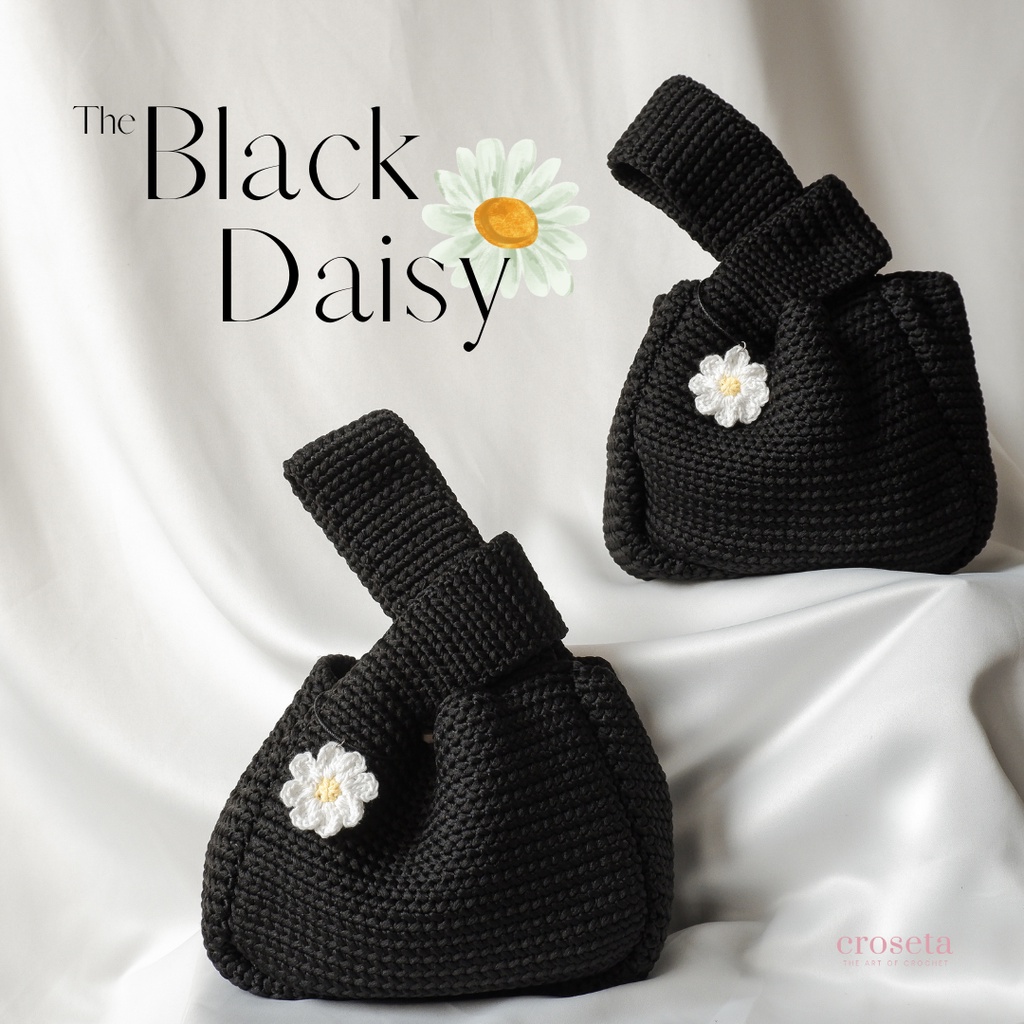 The Black Daisy Crochet Knot Bag