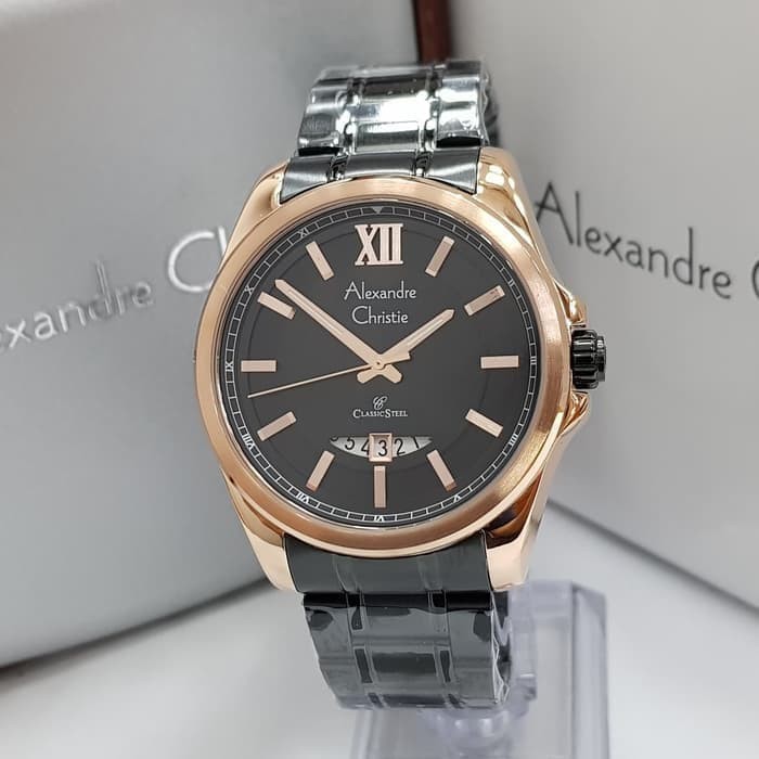 Jam Tangan Pria Original Alexandre Christie AC 8473 MD Black Rosegold