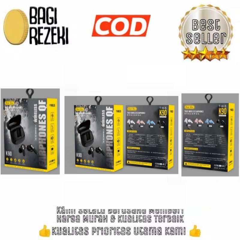 Headset K-90 TWS Bluetooth / Earphone Wireless Tws K90 Good Sound Headphone keren