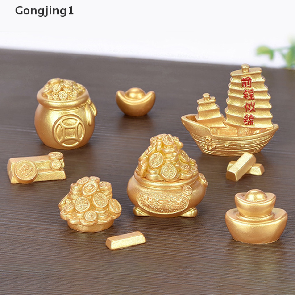 Gongjing1 Miniatur Perahu Labu Pohon Ingot Bahan Resin Untuk Aksesoris Lansekap Mikro