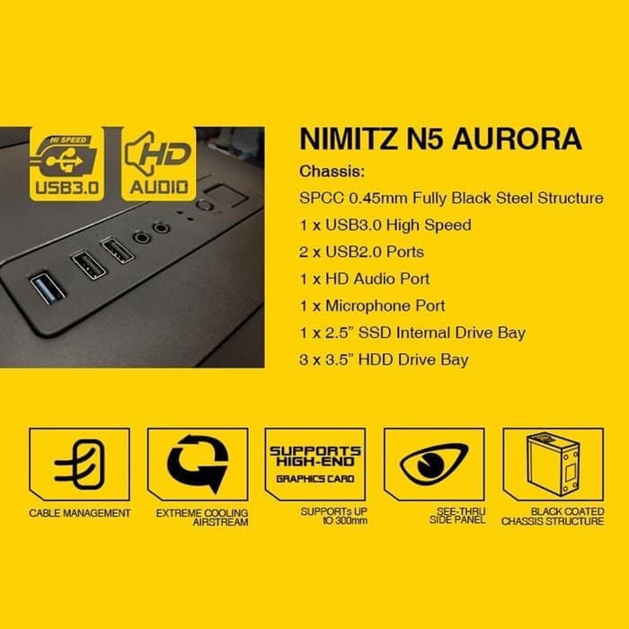 Casing Armaggeddon Nimitz N5 Aurora Micro ATX | Hitam