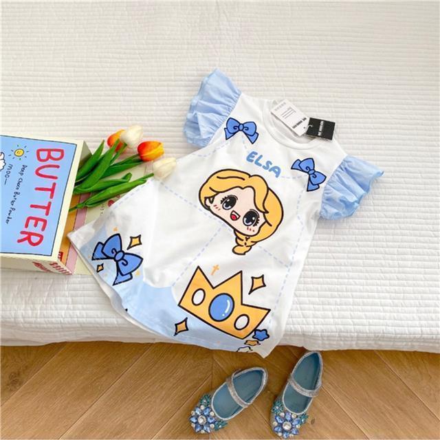 [PRINCESS KESLI] SIZE(90-140)Kaos Dress Anak Perempuan Bayi Putri Kartun  Anak Cewek Gaun Berusia 1-8 Tahun Kaos Snow White Frozen Elsa