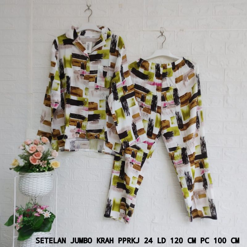 *Setelan Rayon AMRO Lengan Panjang Krah Celana Panjang Jumbo (PPRKJ)