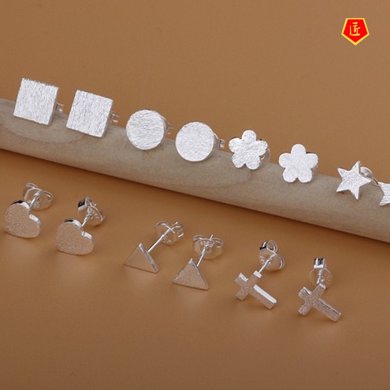 [Ready Stock]Women's Creative Simple Frosted Brushed Geometric Ear Studs