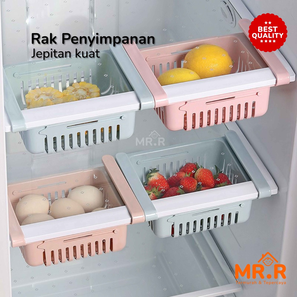 Rak Penyimpanan Keranjang Kulkas Sekat Partisi Tempat Serbaguna Fridge Pull Out Storage