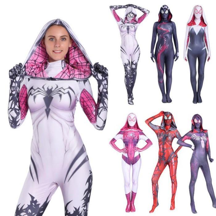 Kostum Spider Gwen Jumpsuit Kostum Cosplay Spiderman Untuk Wanita