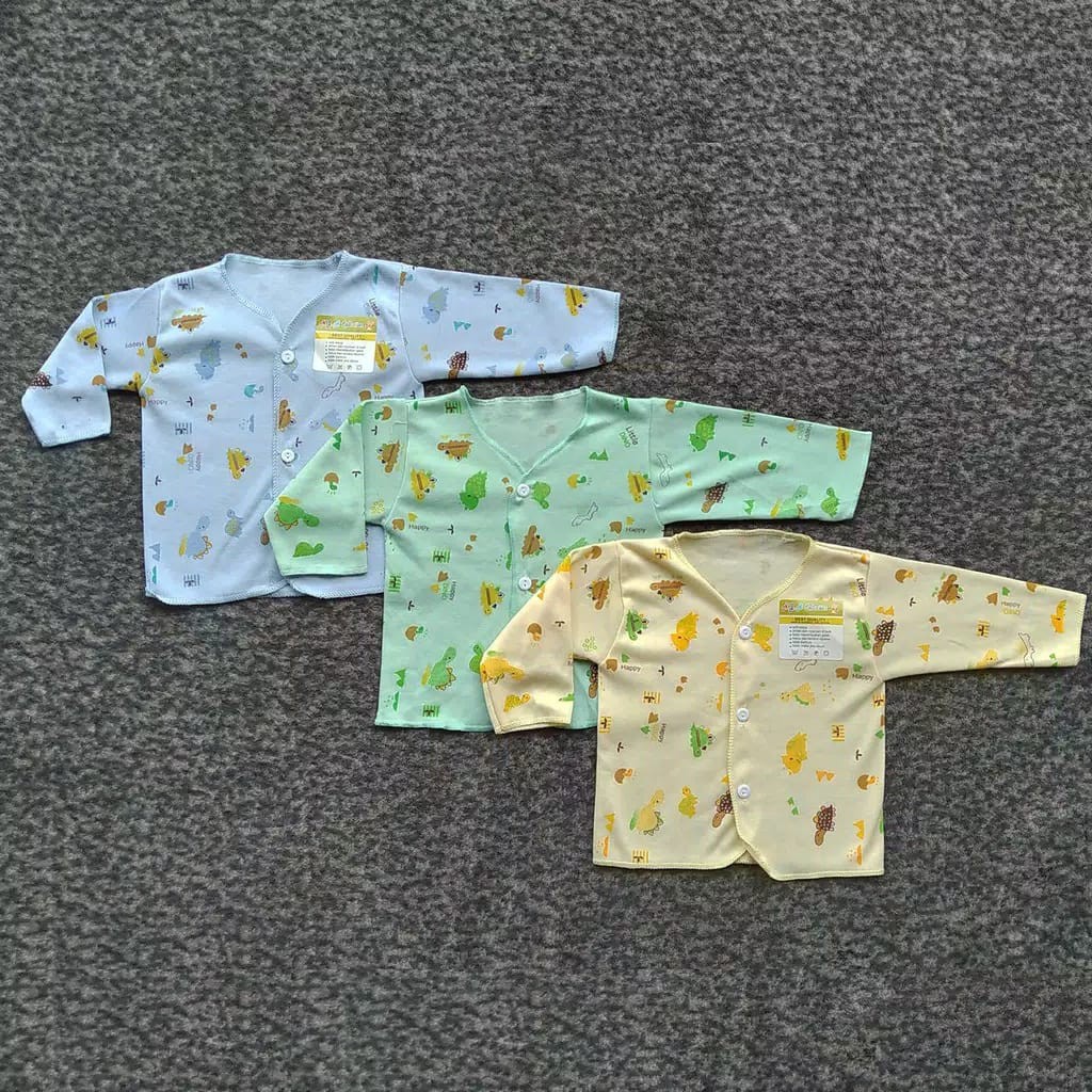 3 Pcs Baju Bayi Lengan Panjang ELVIRA Babyi - Baju Bayi Kancing Depan - Mix 3 Warna