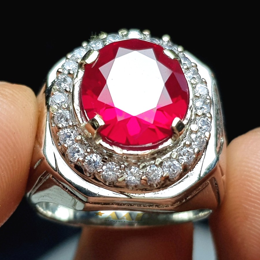 Cincin merah siam asli bangkok / Batu merah siam bangkok / Cincin pria / Cincin merah delima ruby