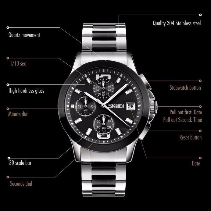 Jam Tangan Pria Original Skmei 9126 Hitam Anti Air / Alexander Rolex