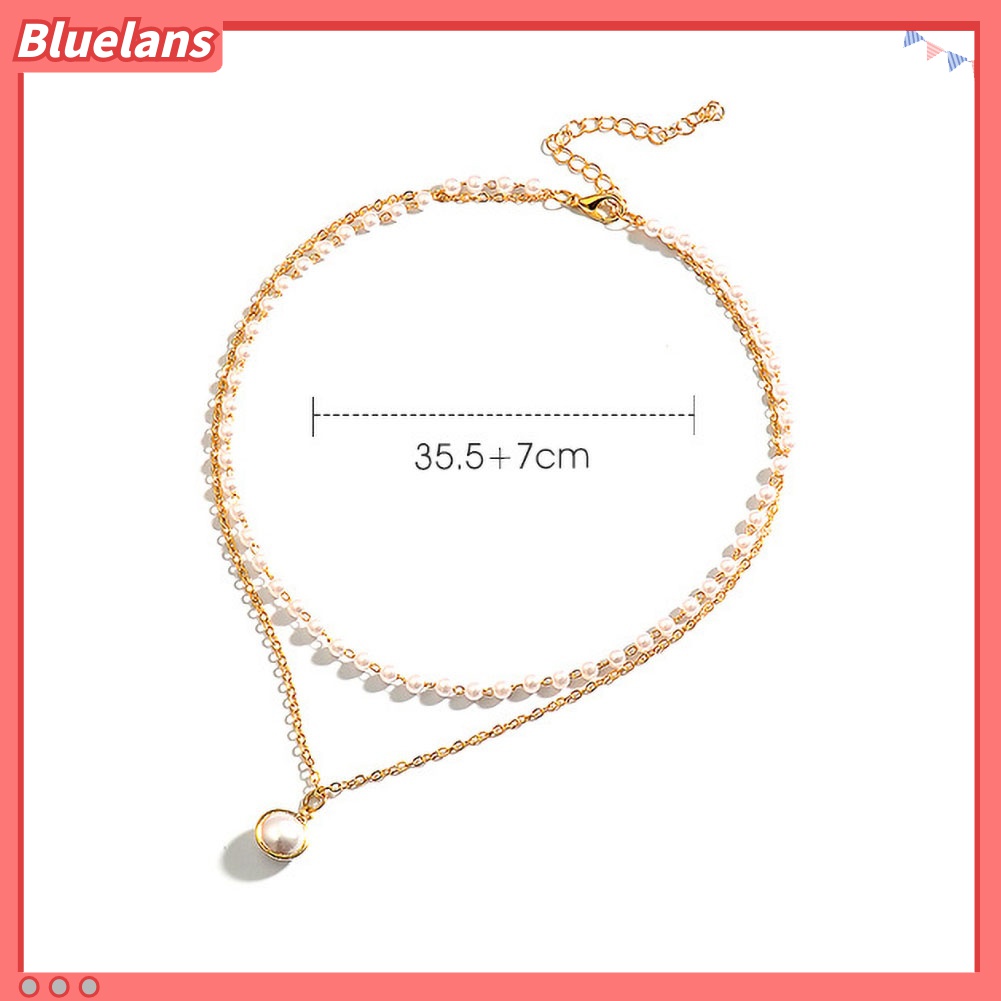 Kalung Rantai Klavikula Liontin Mutiara Tiruan Lapisan Ganda Gaya Simple Untuk Perhiasan