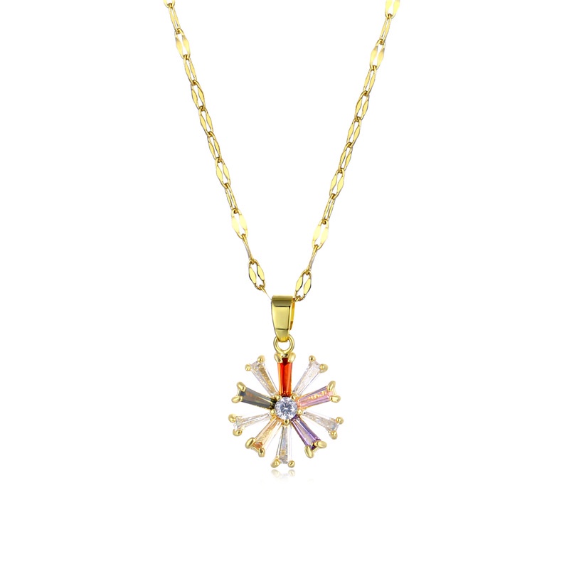 Cahaya mewah little Daisy colorful zircon Kalung emas 18K pacar kalung pendek ornamen