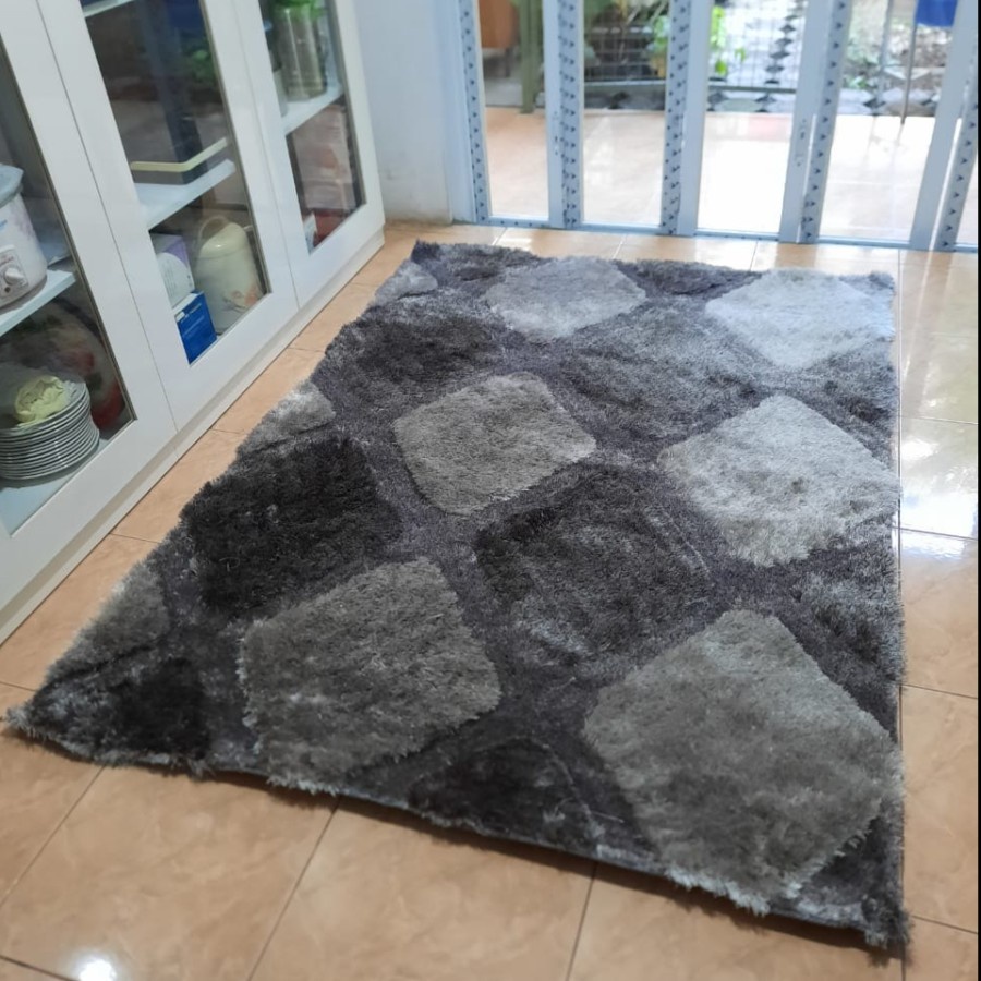 KARPET SHAGGY ALICE PATTERN RUG 140X200 GREY-1