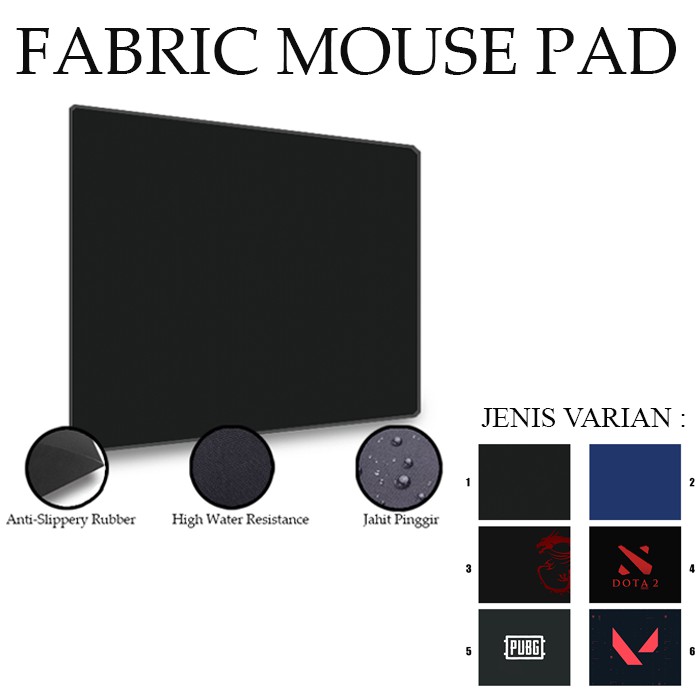 Mousepad kotak Fabric Anti Slipperry Rubber ukuran 300x250mm