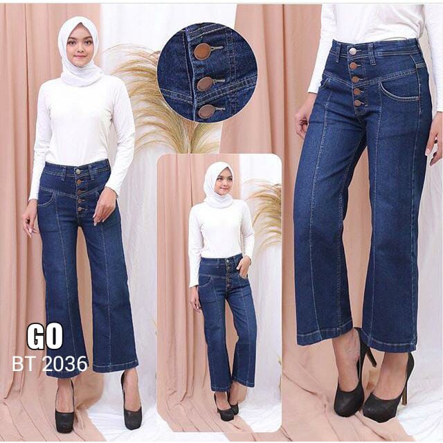 gof H.A CELANA KULOT JEANS WANITA JEANS KULOT Kancing 5 CEWEK