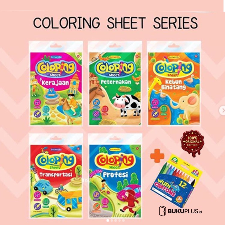 

BUNDLING COLORING SHEET BONUS CRAYONS 12 WARNA