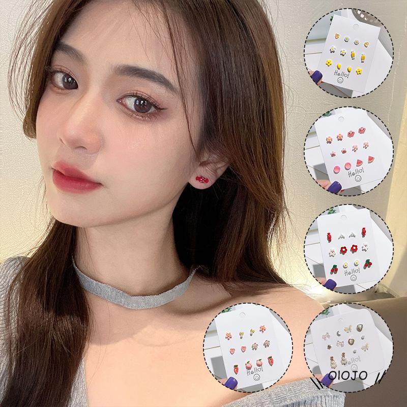 6 Pasang Anting Stud Kombinasi Bahan Keramik Untuk Wanita ol2