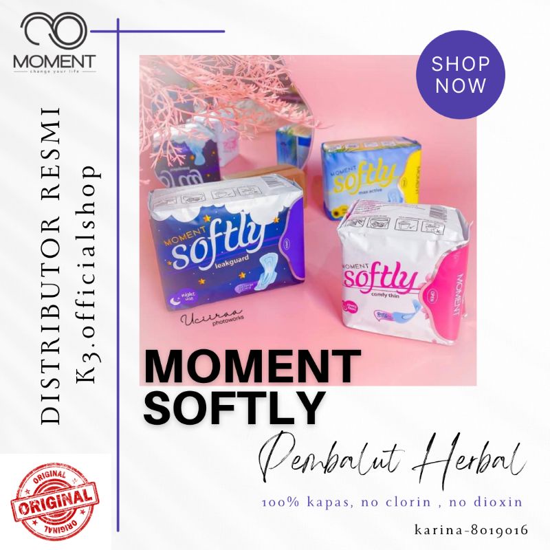 [NEW MOMENT SOFTLY] PEMBALUT SOFTLY MOMENT ~ DAY-NIGHT-PANTYLINER ~ 100% COTTON